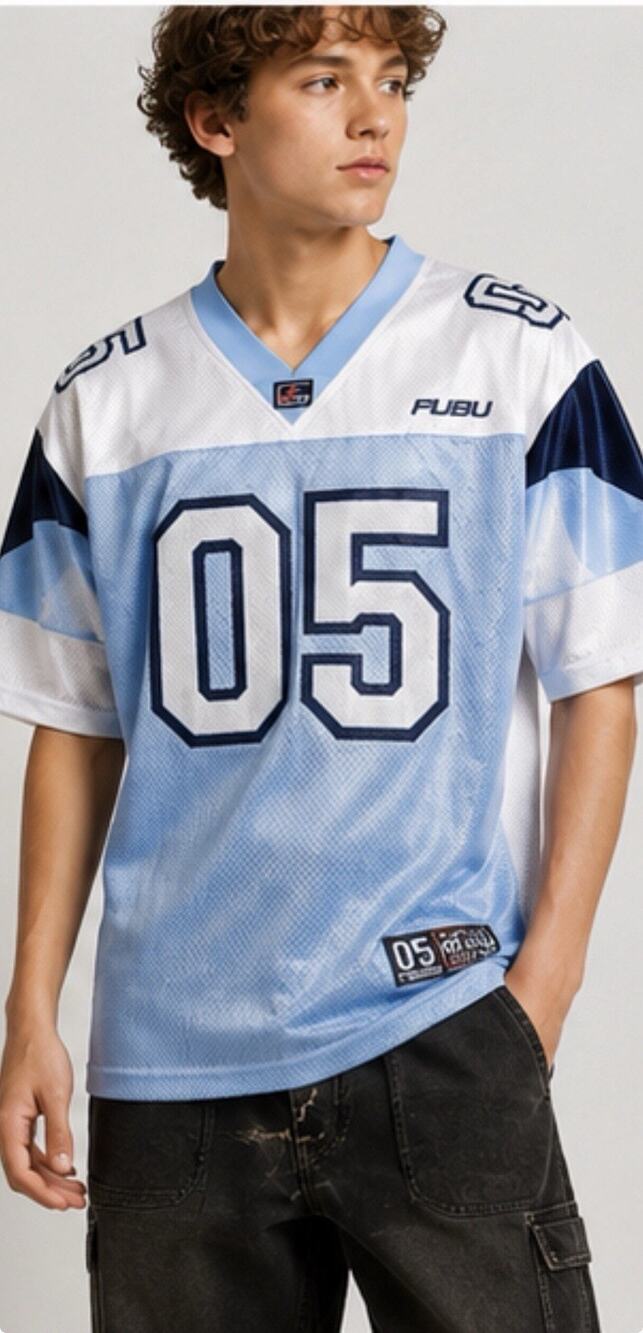 FUBU Youth Football Jersey Blue White #05 Mesh Boys Medium 12-14